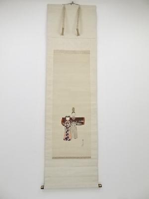 大正己未（1919）年　福田芳穂筆　立雛図　肉筆絹本掛軸（共箱）